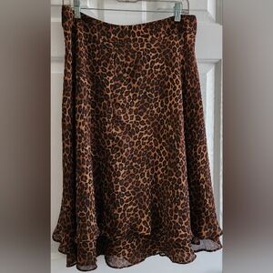 Leopard Print A-Line Skirt With 2 Layered Chiffon Type Feel